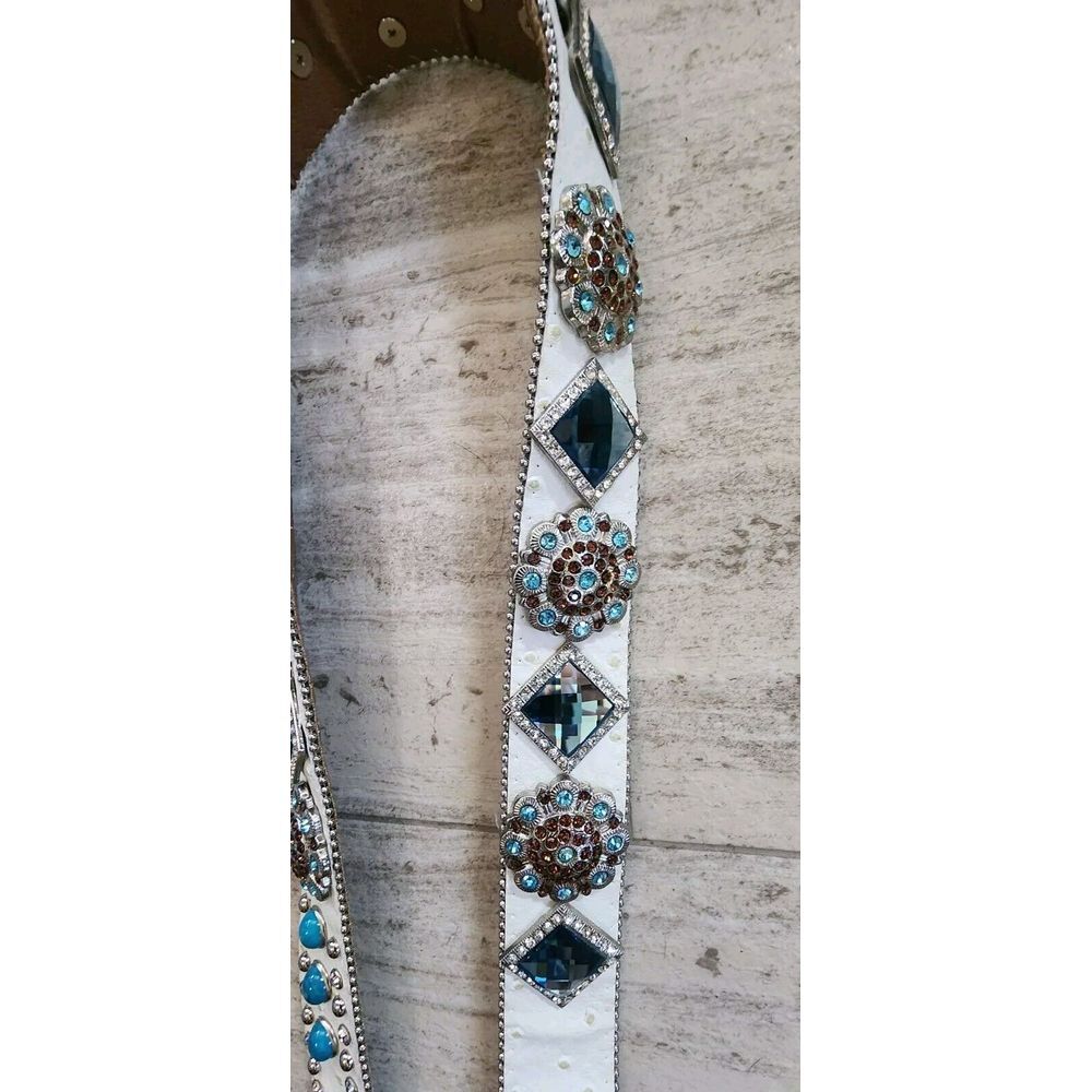 Atlas Womans Rhinestone White Belt Western Cowboy Leather‎ Sz 36 Studded NWT - Picture 9 of 9